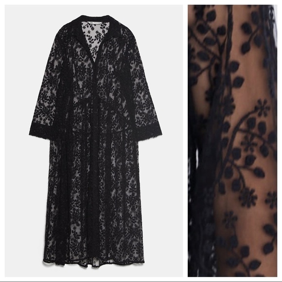 NWT. Zara Black Semi-Sheer Midi Dress. Size S. - Picture 4 of 7